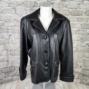 Danier Black Leather  Jacket Moto Style Buckle Flap Pockets XL Super Soft
